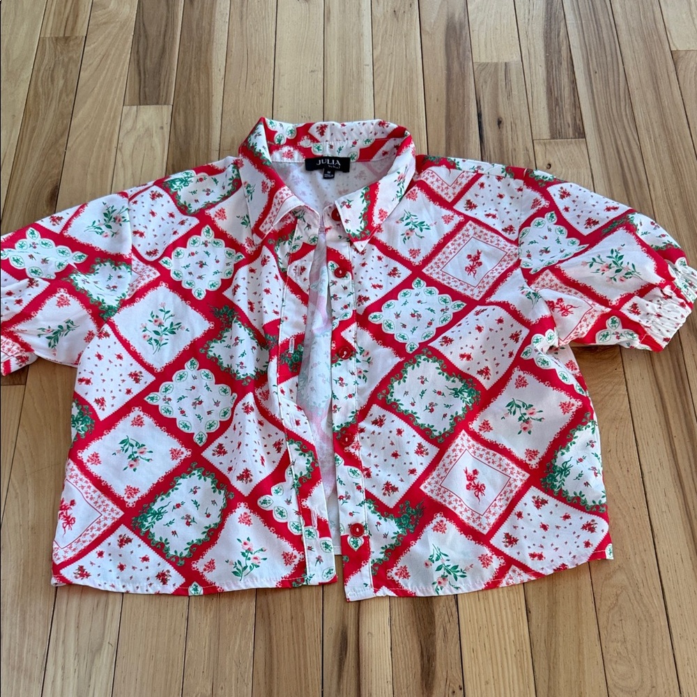 Festive Red and White Crop Top
